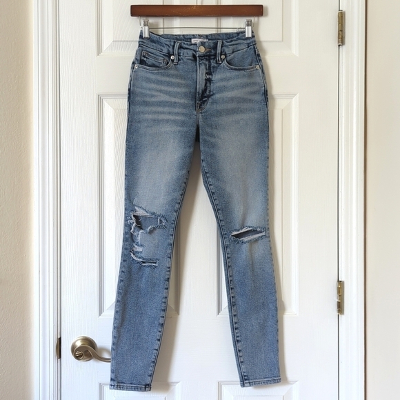 Good American Good Legs Distressed Medium Wash High Waisted Skinny Jeans 4/27 - Picture 1 of 15